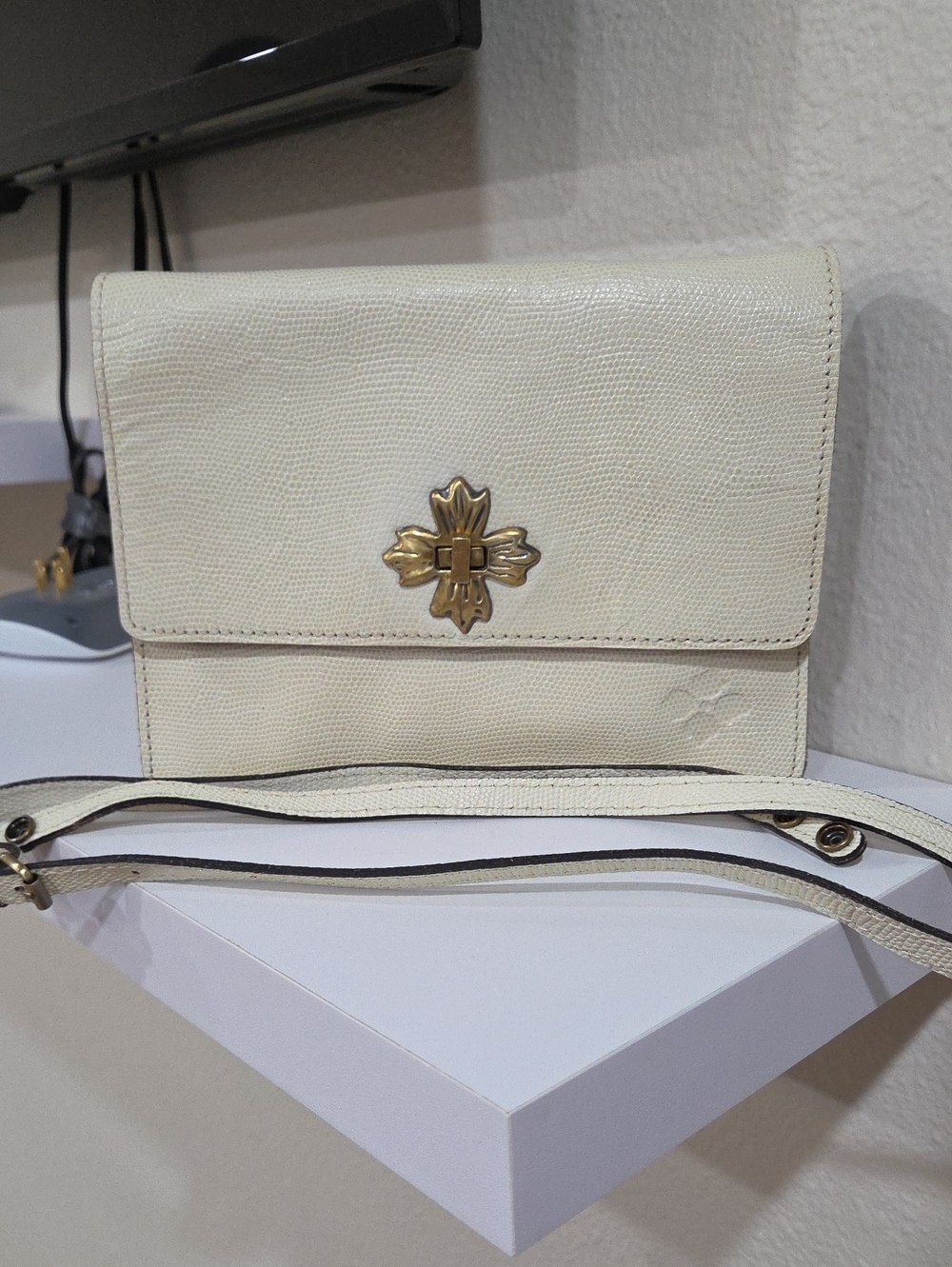 Patriccia Nash Cream Leather Crossbody Bag with Gold Accent
